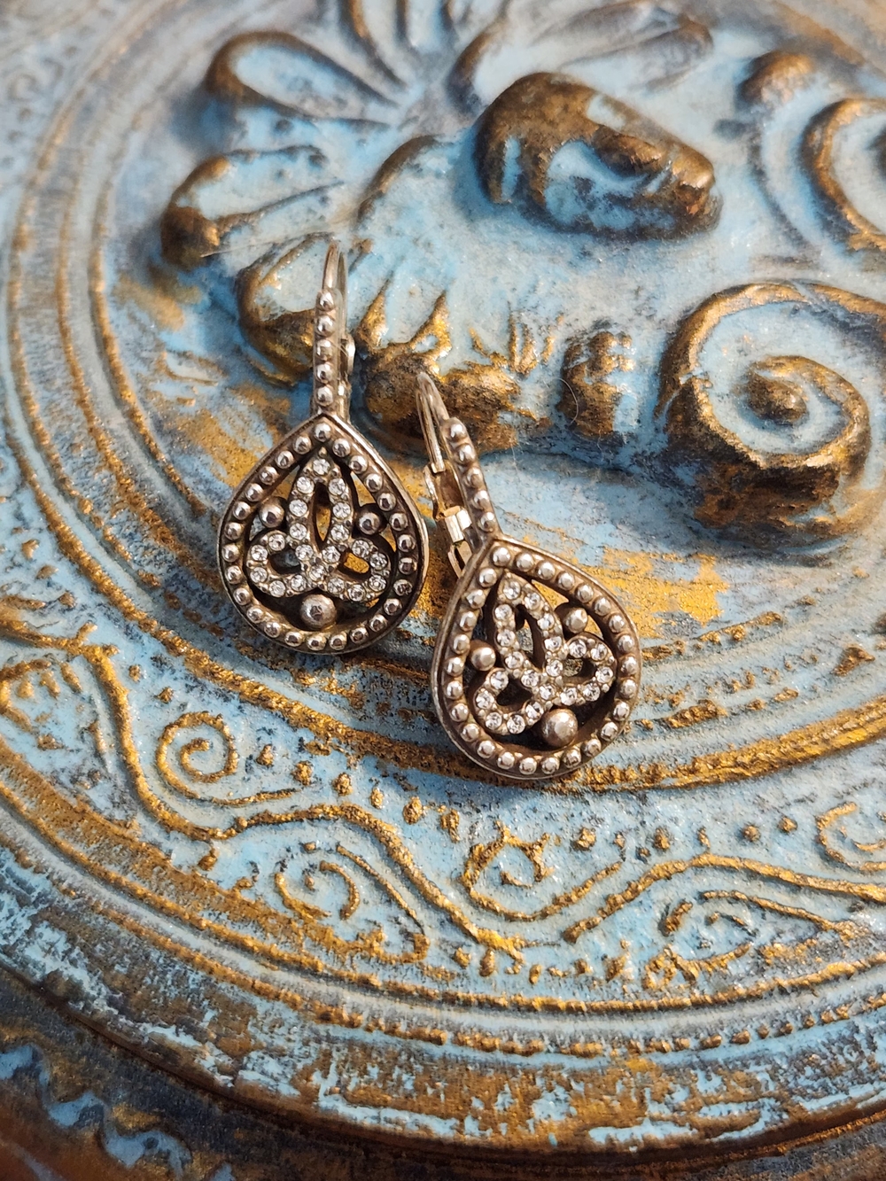Brighton Teardrop Crystal Earrings in Brown & Gold